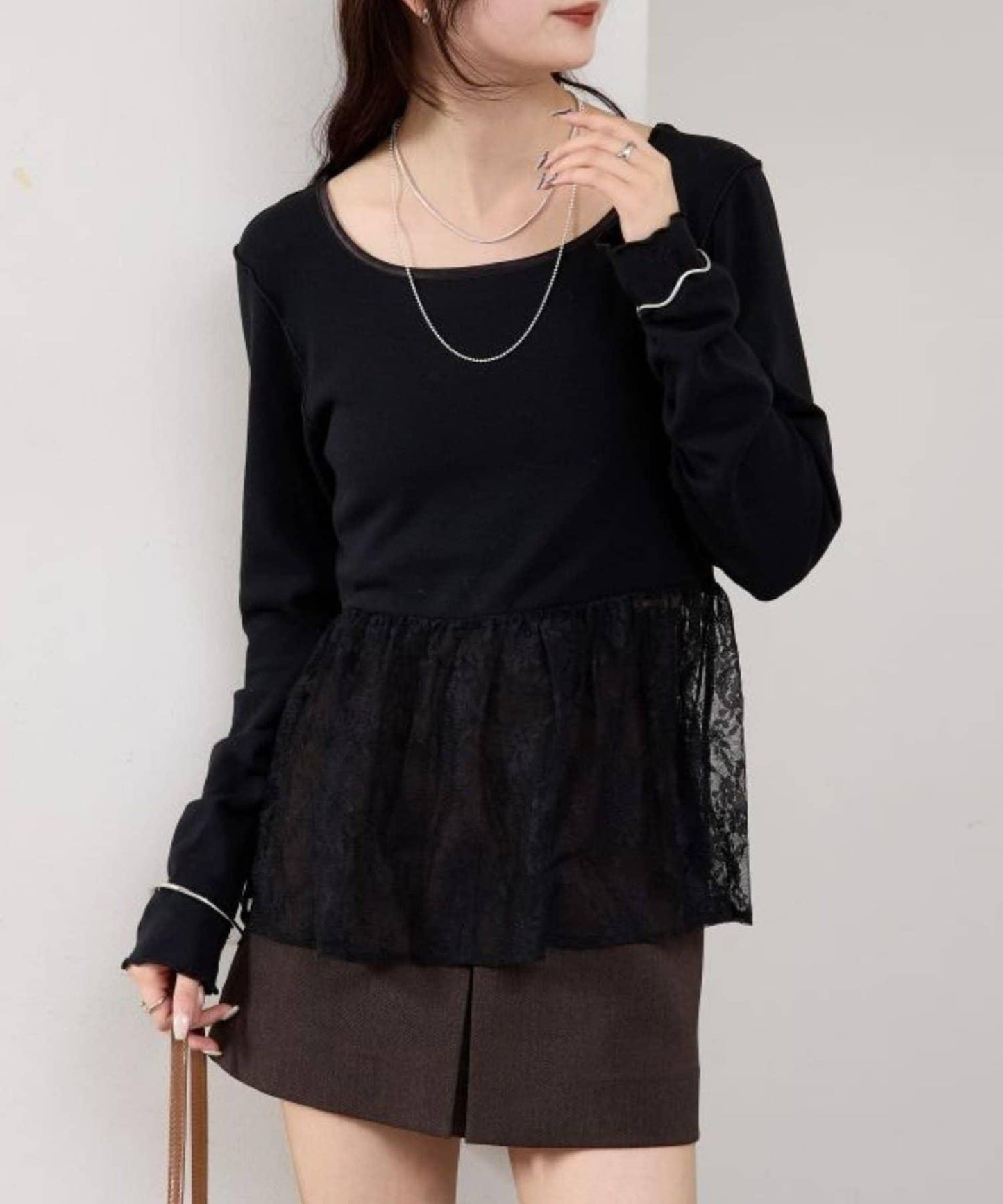 蕾絲拼接長袖T恤