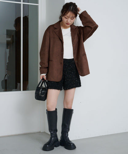 亮絲毛絨針織短褲