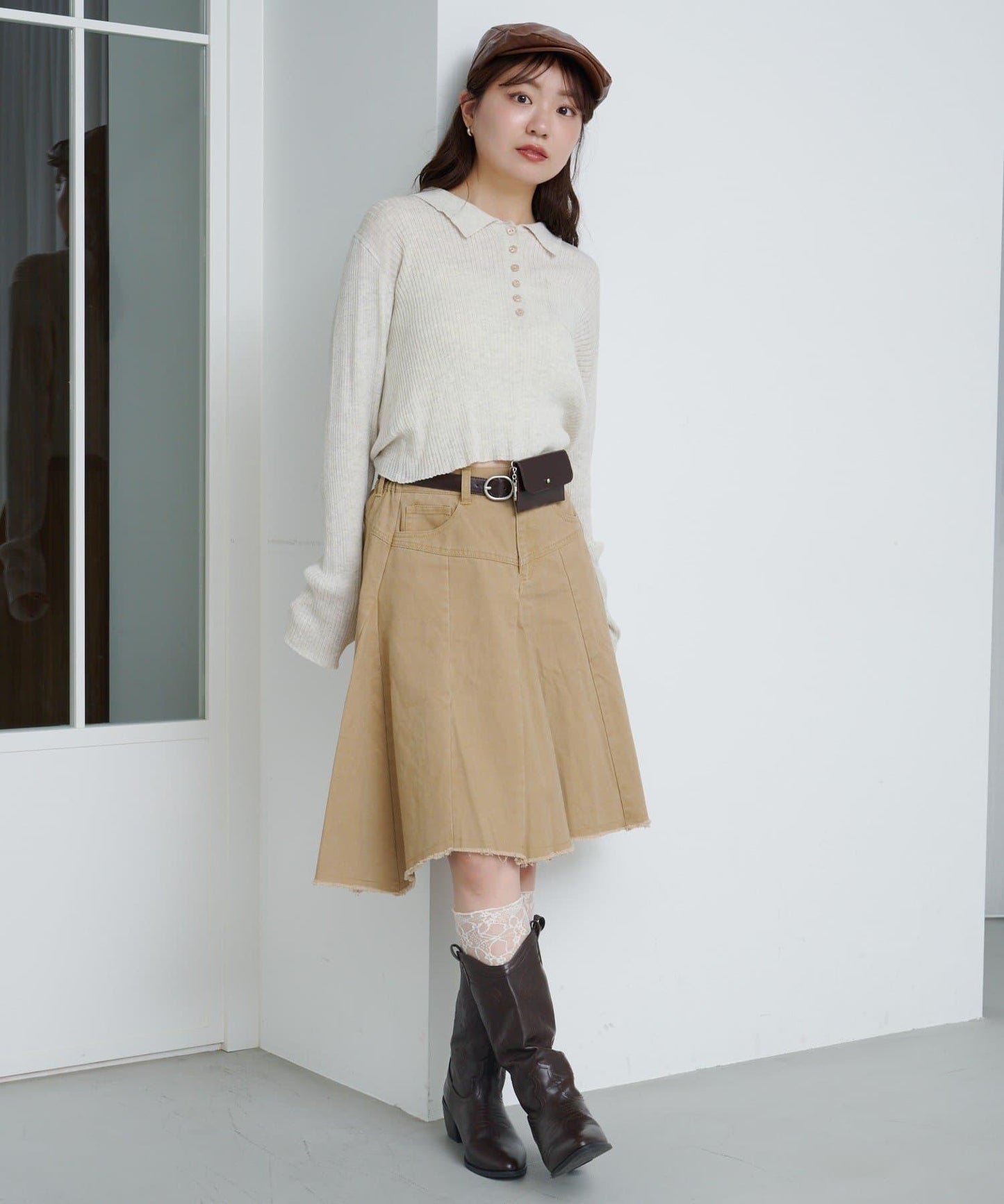 破洞不對稱中長裙