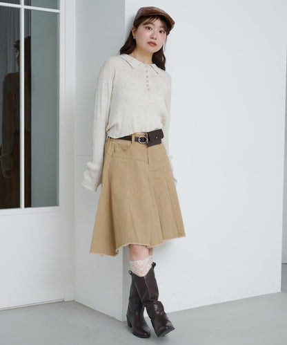 破洞不對稱中長裙