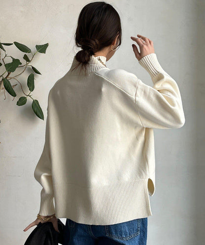 側開叉高領針織衫