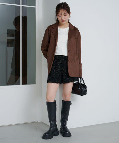 亮絲毛絨針織短褲