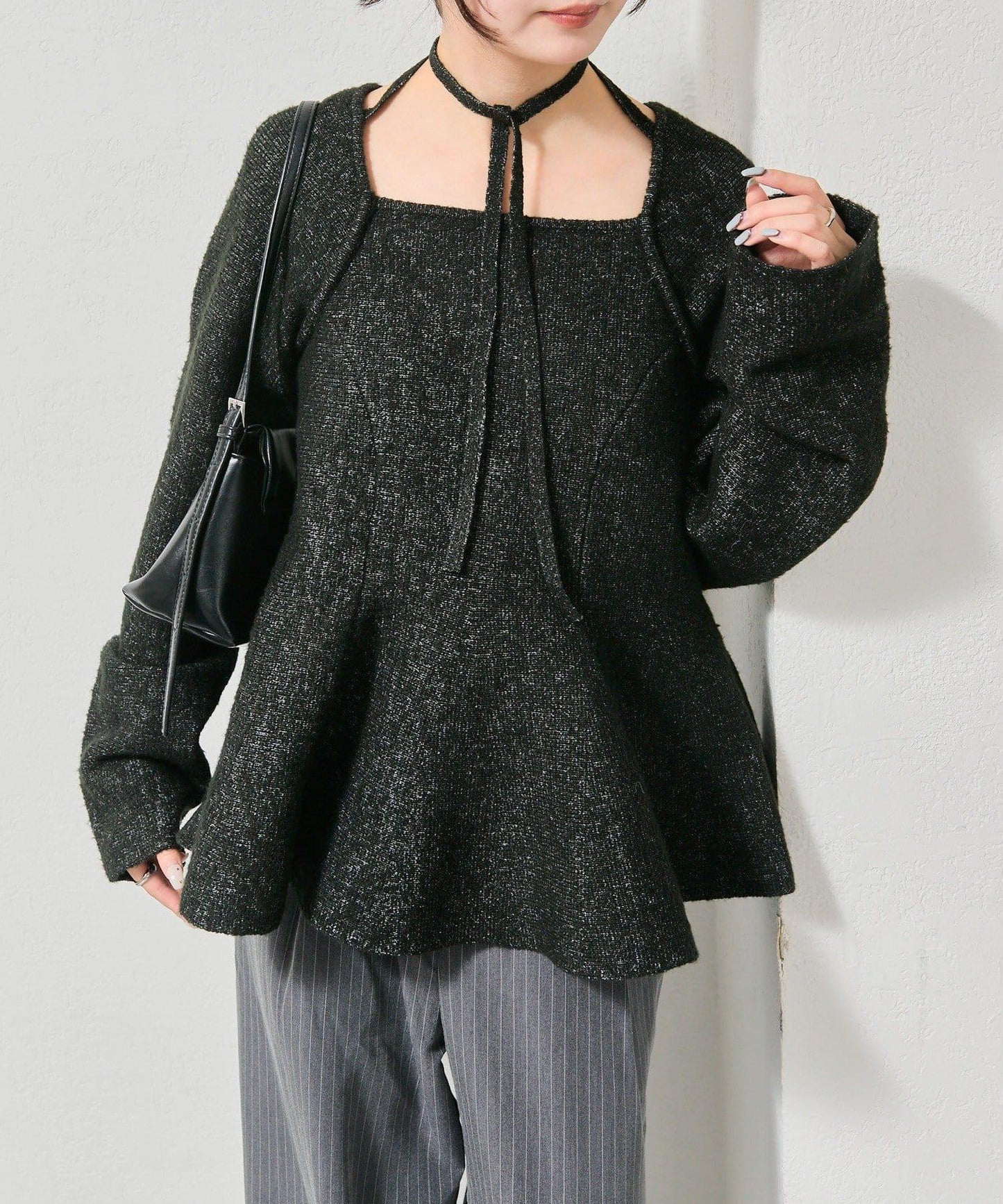 方領荷葉邊針織衫