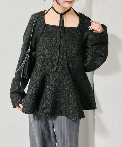 方領荷葉邊針織衫