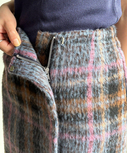 毛絨格紋迷你裙