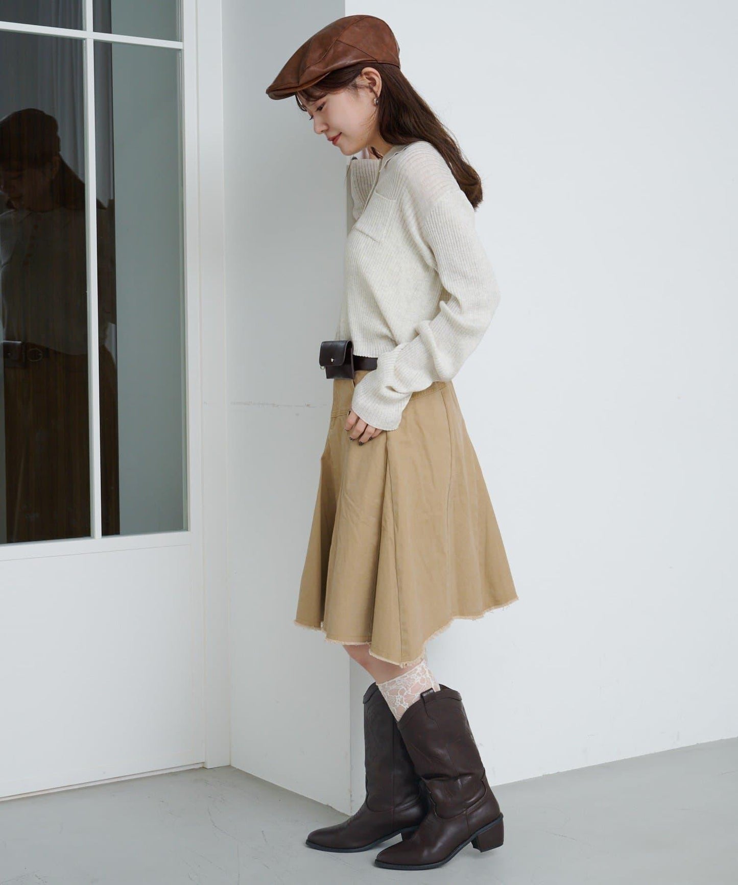 破洞不對稱中長裙