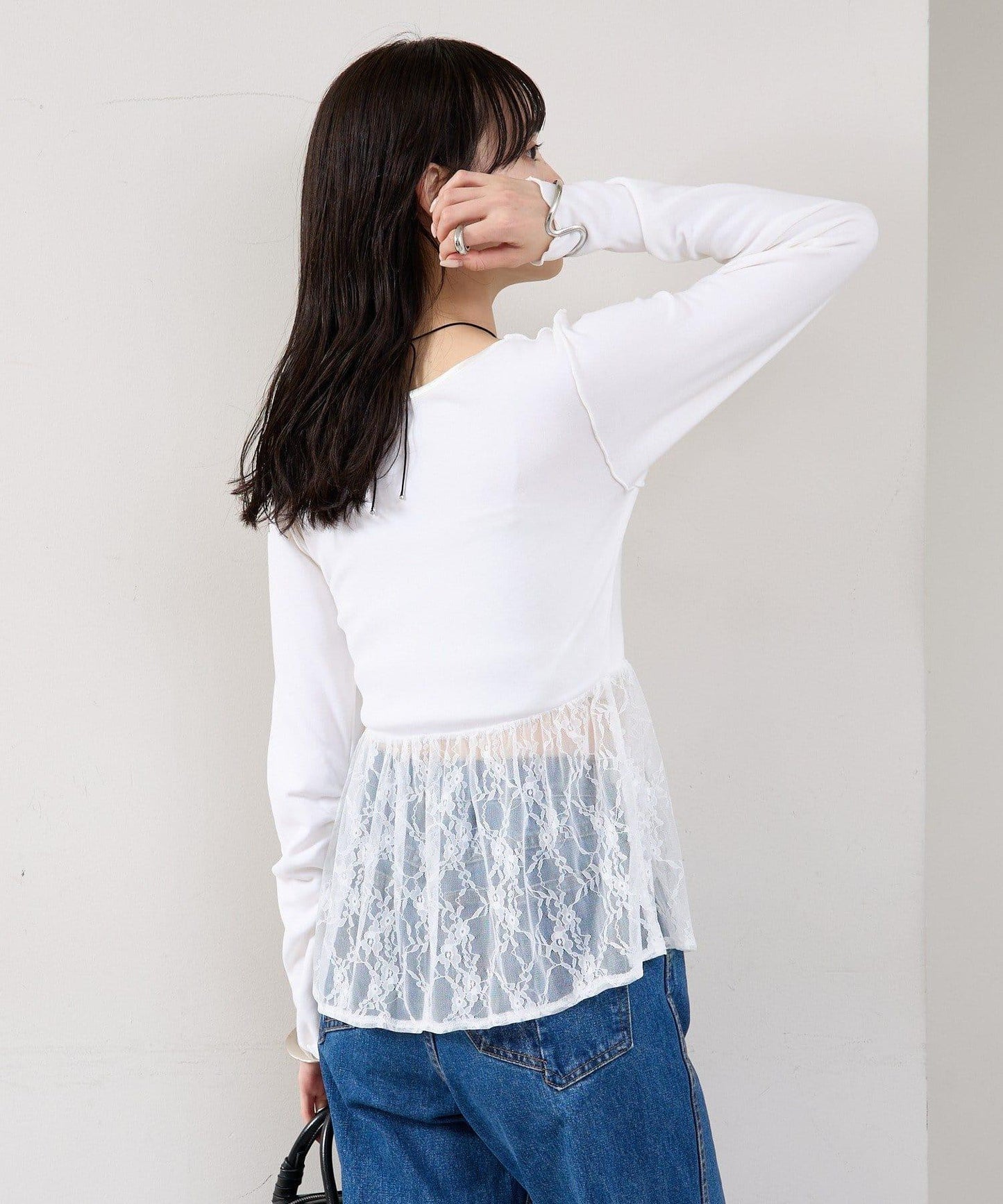蕾絲拼接長袖T恤