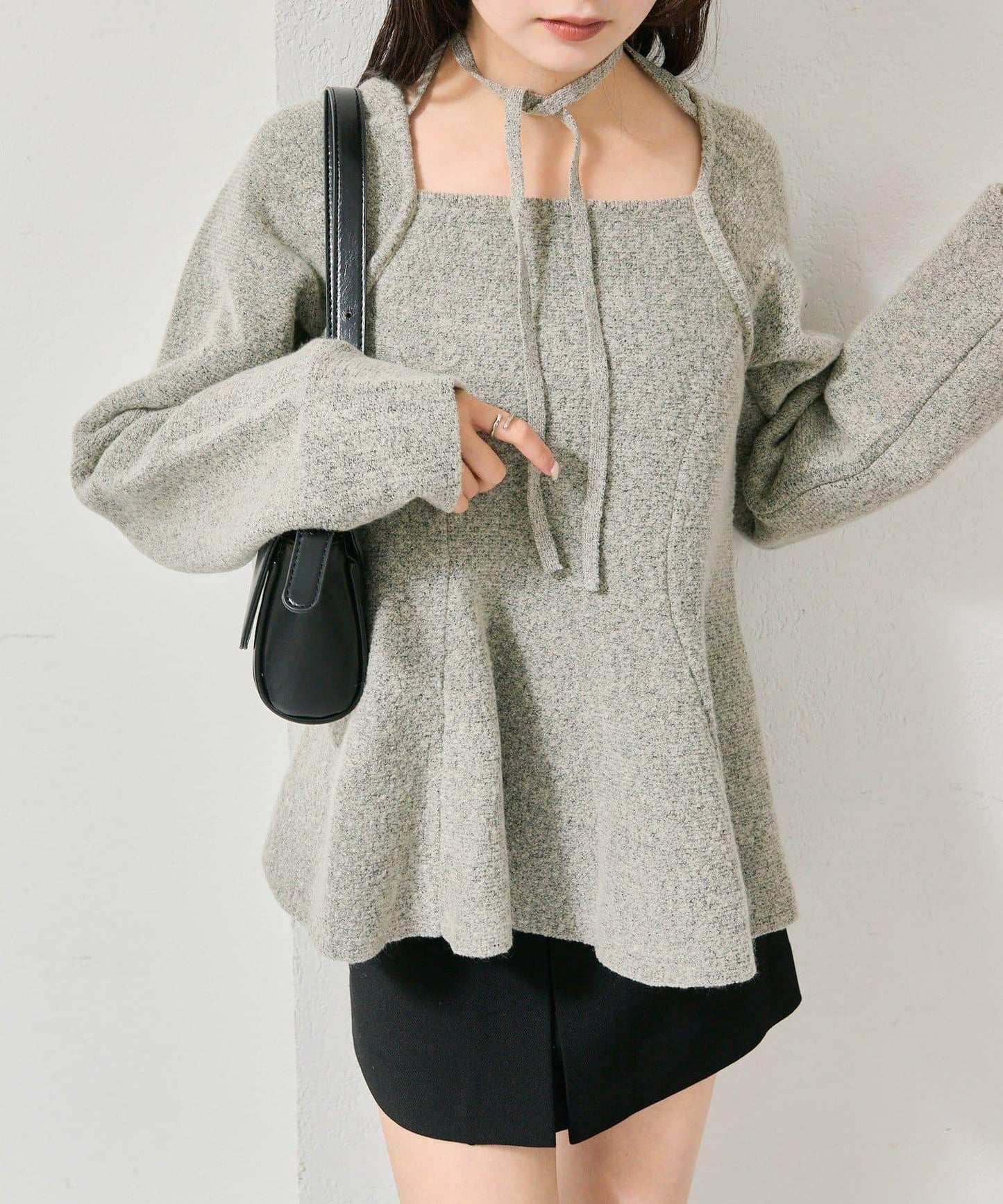 方領荷葉邊針織衫