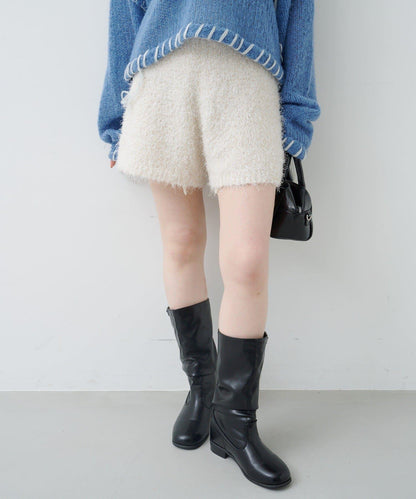 亮絲毛絨針織短褲