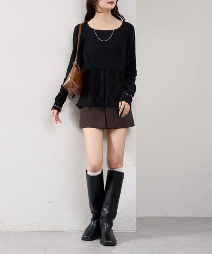 蕾絲拼接長袖T恤