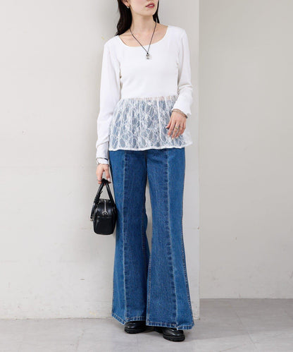 蕾絲拼接長袖T恤
