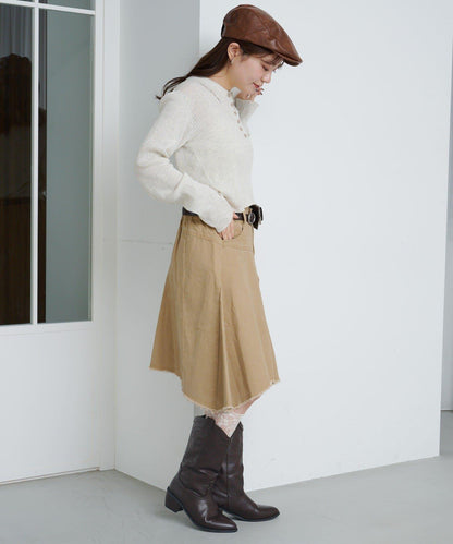 破洞不對稱中長裙