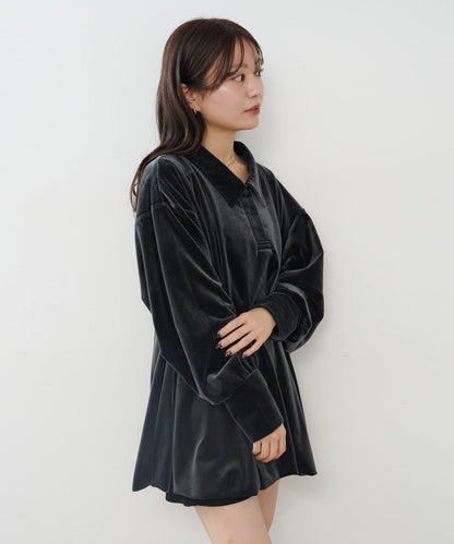 針織天鵝絨泡泡袖迷你連衣裙