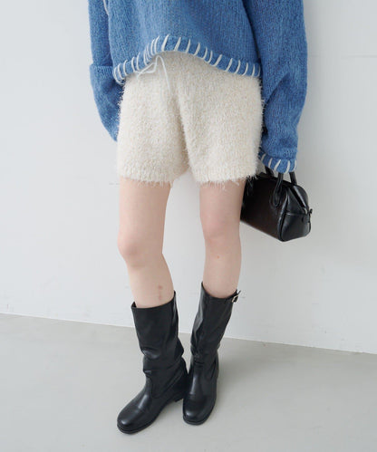 亮絲毛絨針織短褲