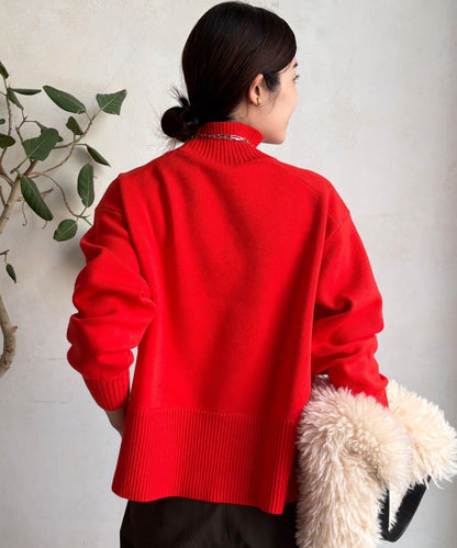 側開叉高領針織衫