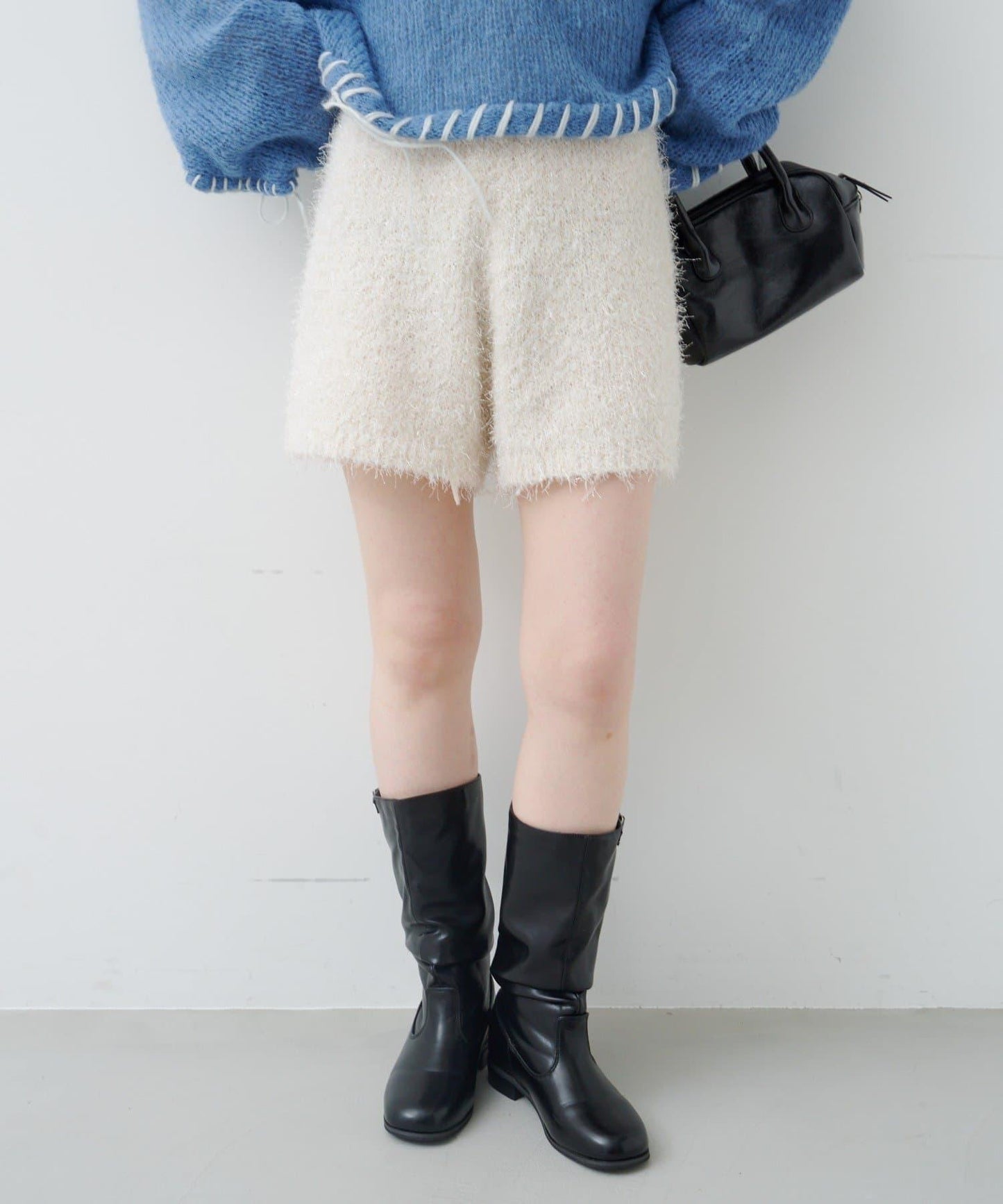 亮絲毛絨針織短褲