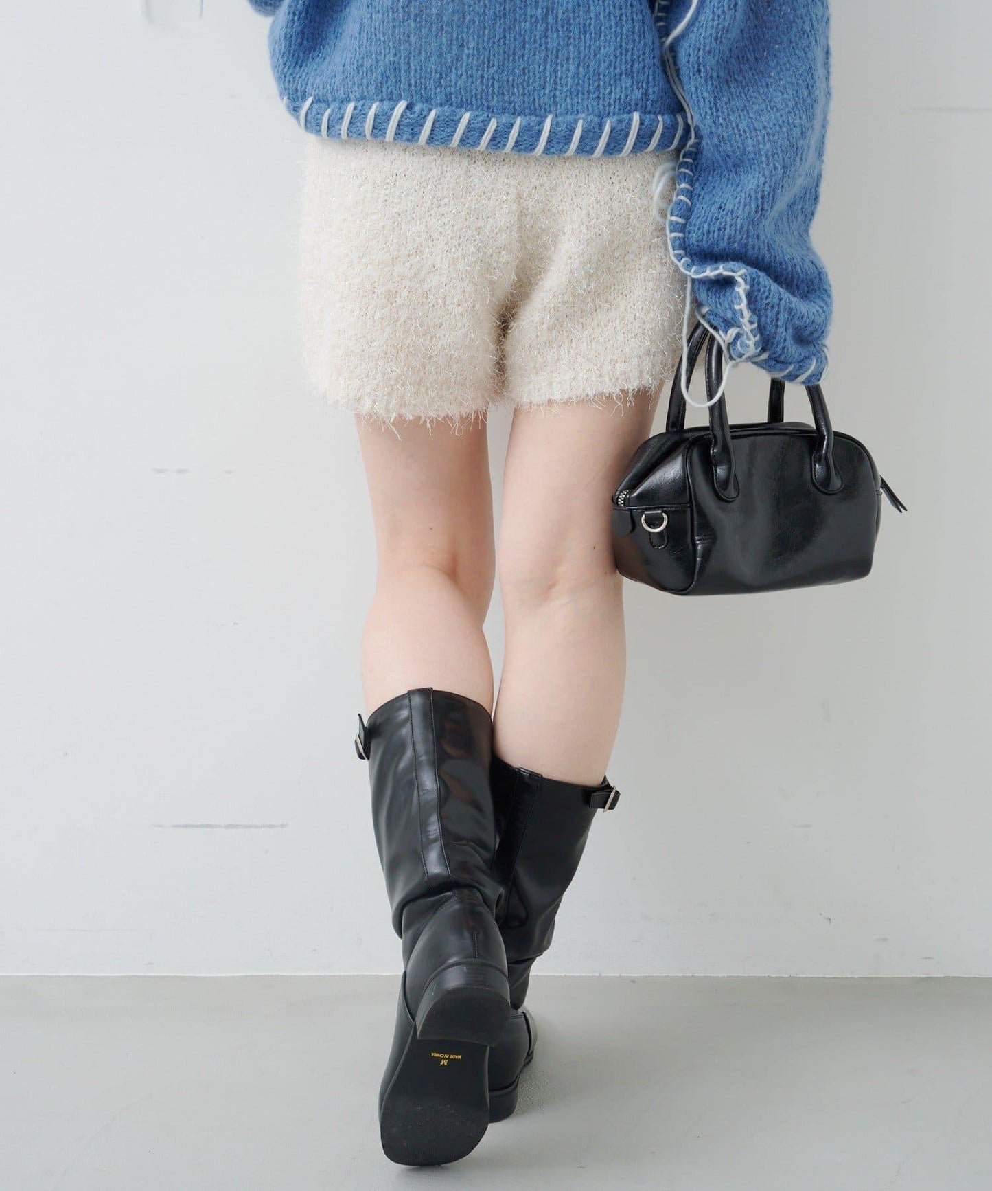 亮絲毛絨針織短褲