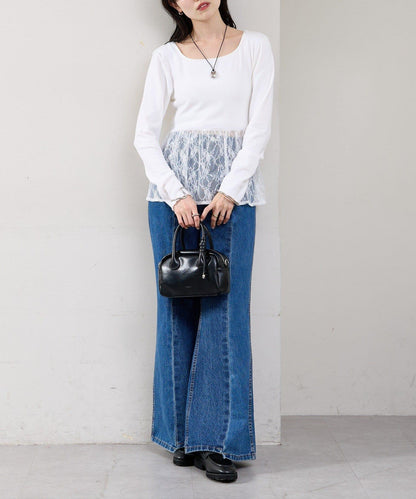 蕾絲拼接長袖T恤