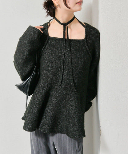 方領荷葉邊針織衫