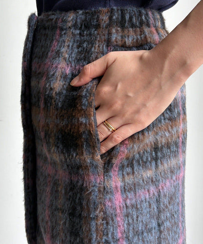 毛絨格紋迷你裙