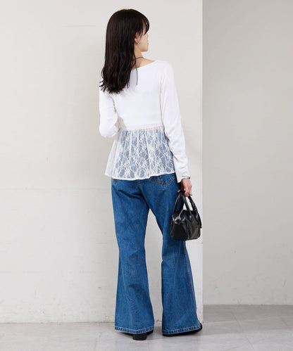 蕾絲拼接長袖T恤