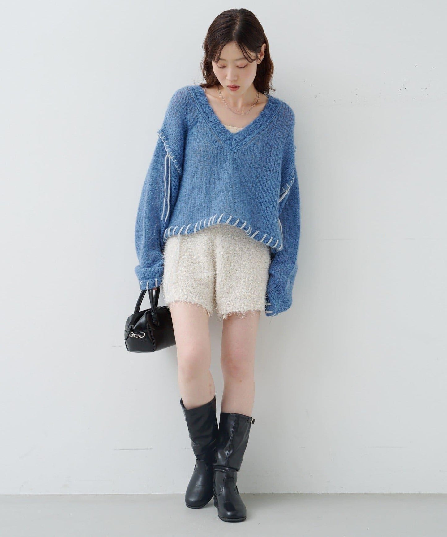 亮絲毛絨針織短褲