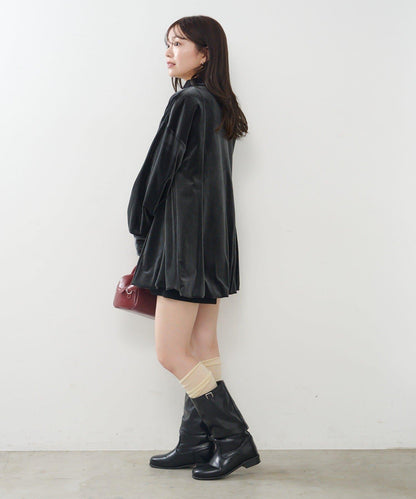 針織天鵝絨泡泡袖迷你連衣裙