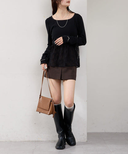 蕾絲拼接長袖T恤