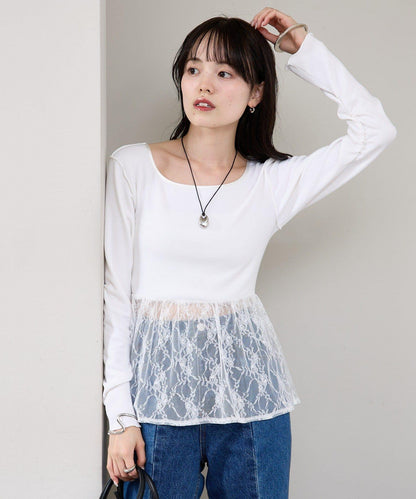 蕾絲拼接長袖T恤