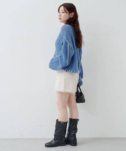 亮絲毛絨針織短褲