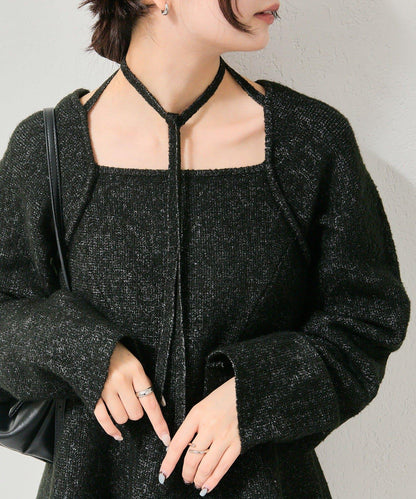 方領荷葉邊針織衫