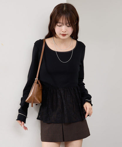 蕾絲拼接長袖T恤