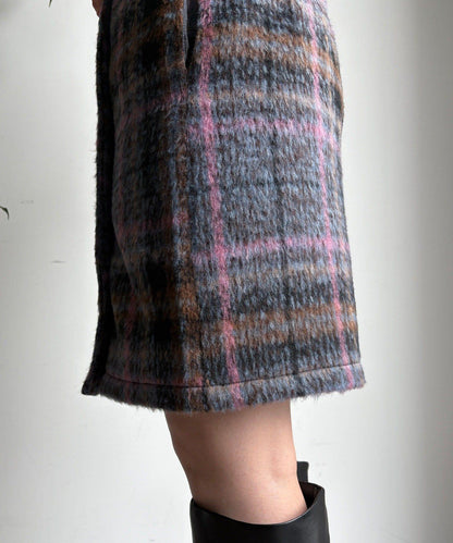 毛絨格紋迷你裙