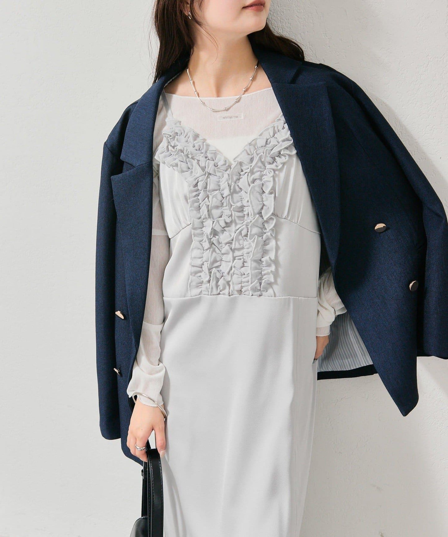 荷葉邊設計吊帶連衣裙