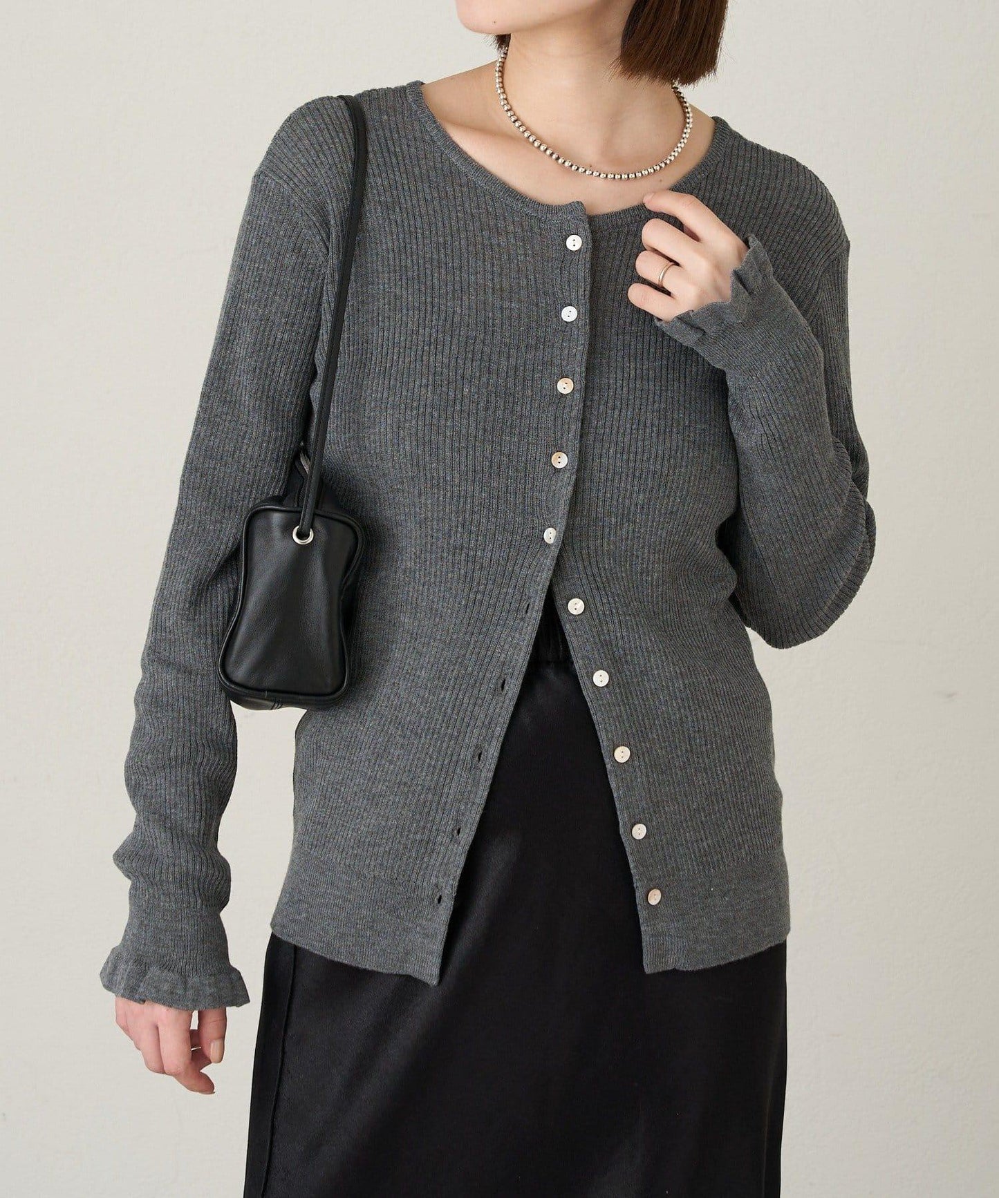 2WAY荷葉邊羅紋針織開衫