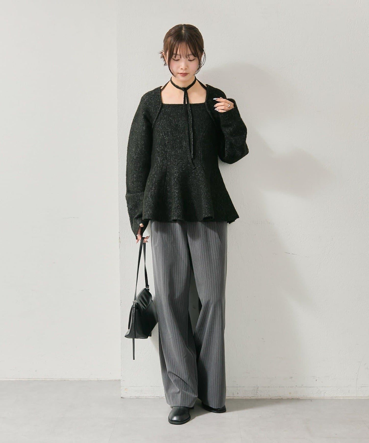 方領荷葉邊針織衫