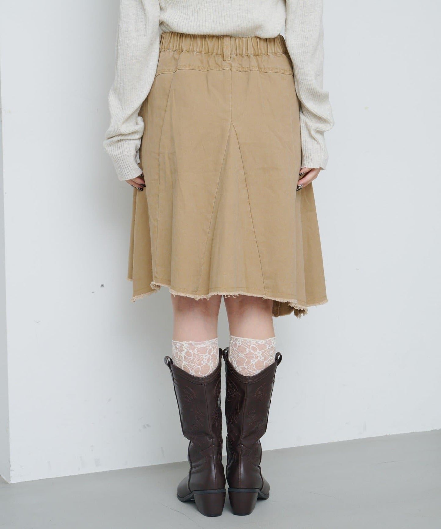 破洞不對稱中長裙