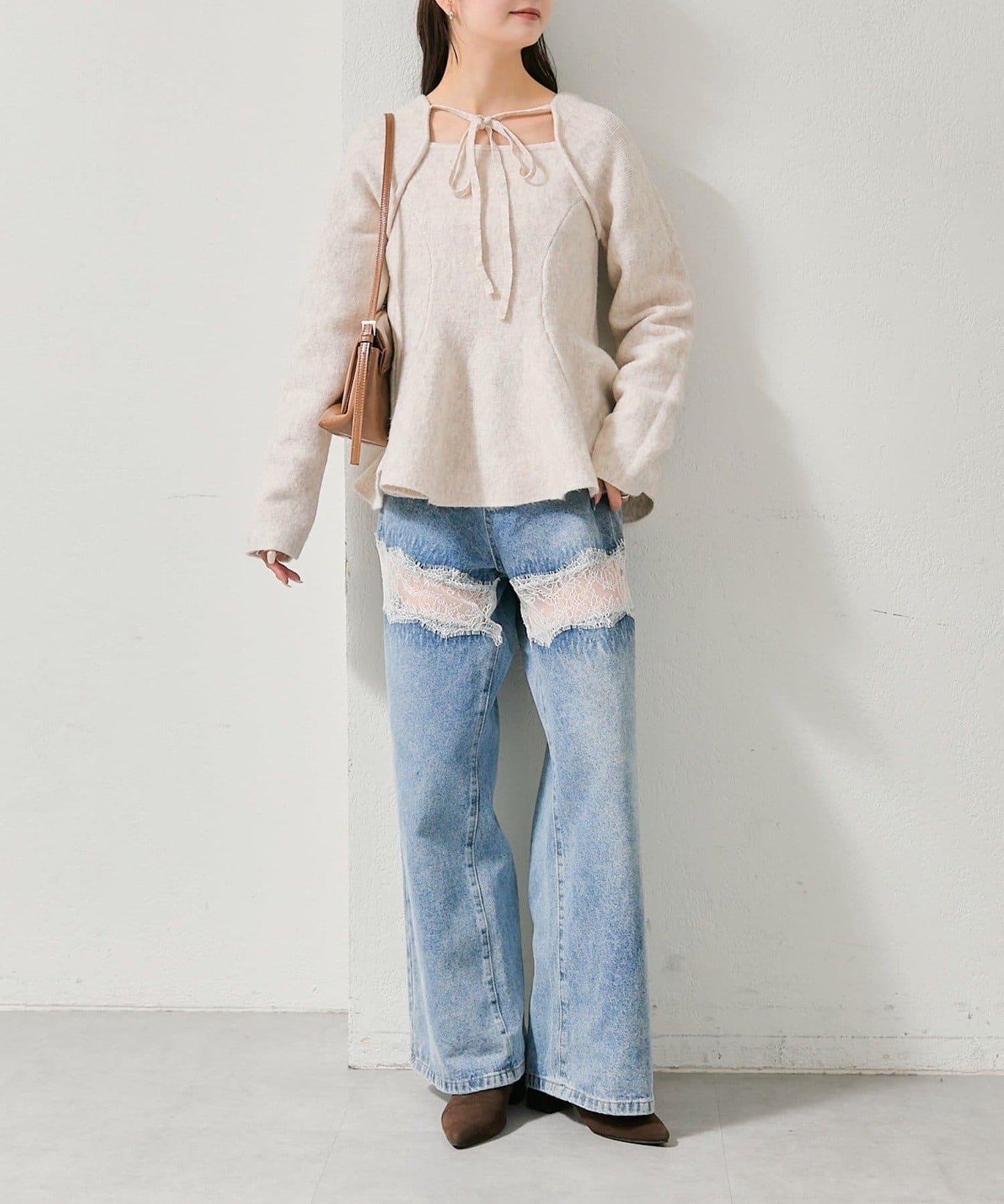 方領荷葉邊針織衫