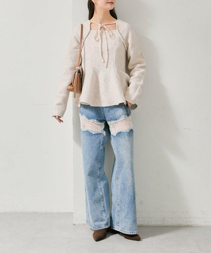 方領荷葉邊針織衫