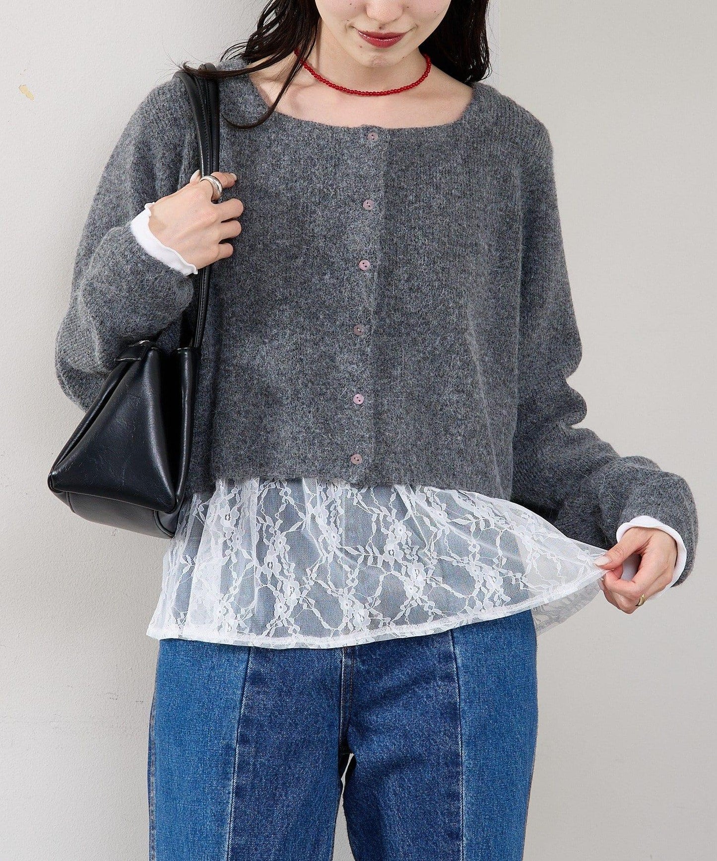 蕾絲拼接長袖T恤