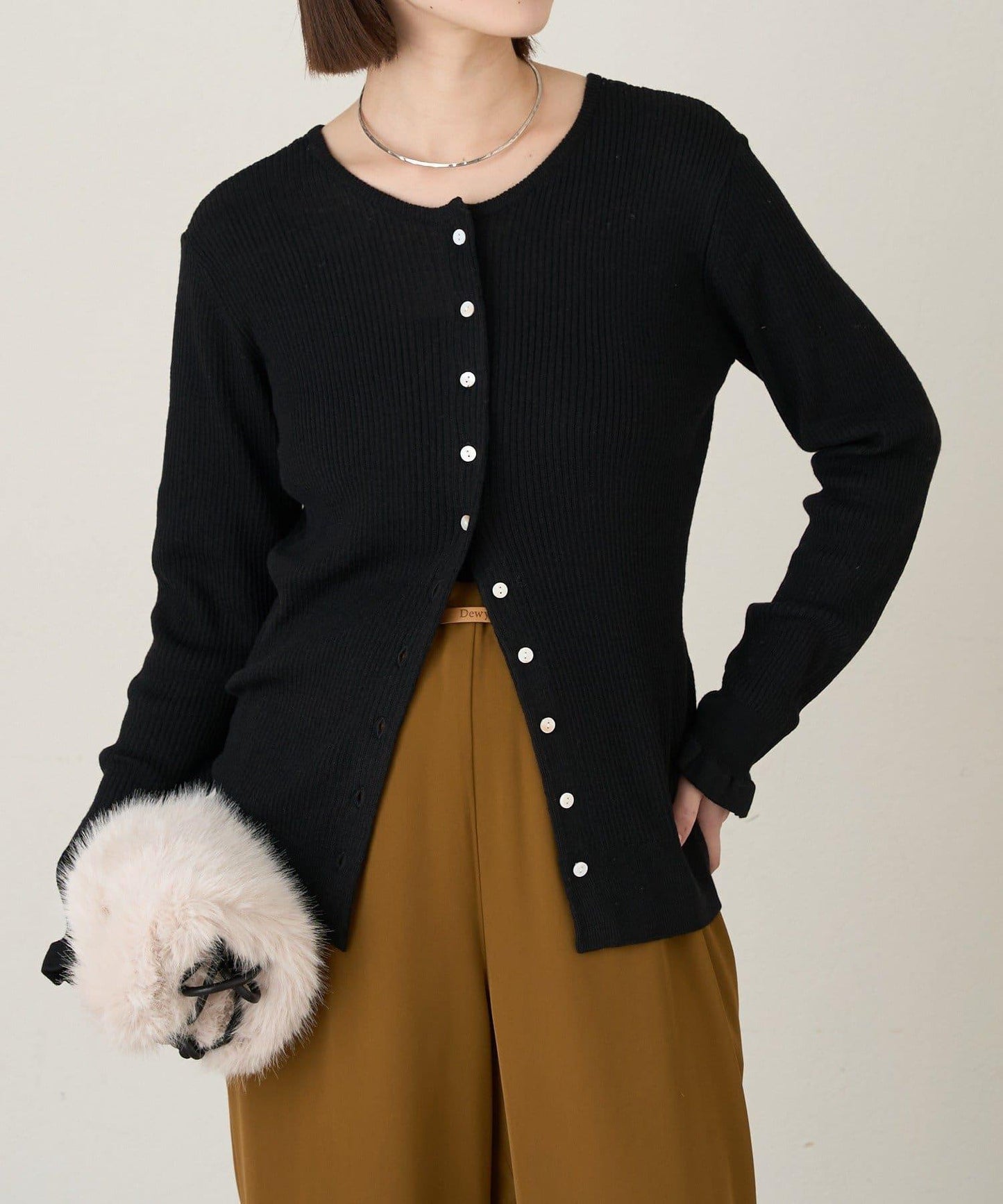 2WAY荷葉邊羅紋針織開衫