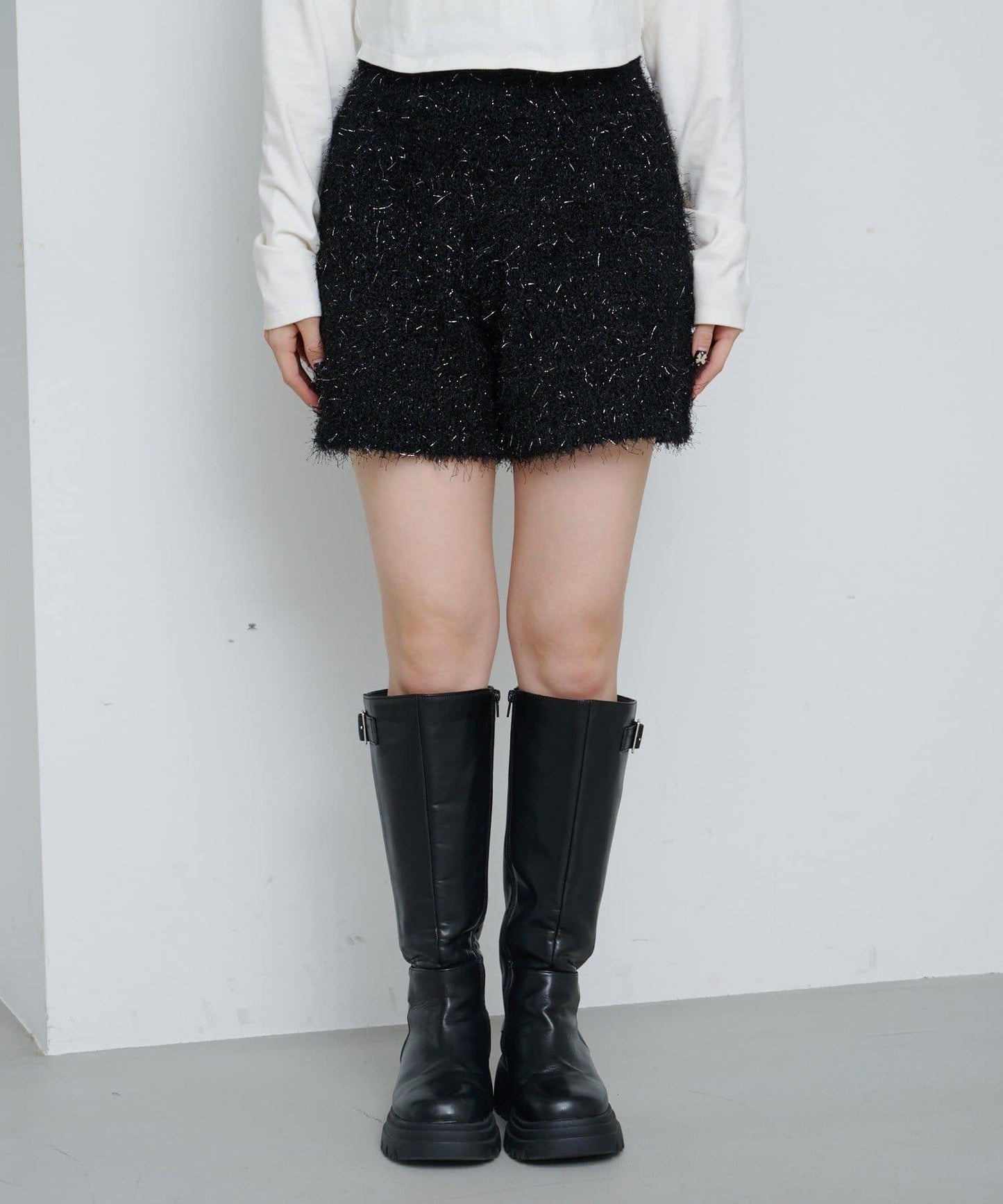 亮絲毛絨針織短褲