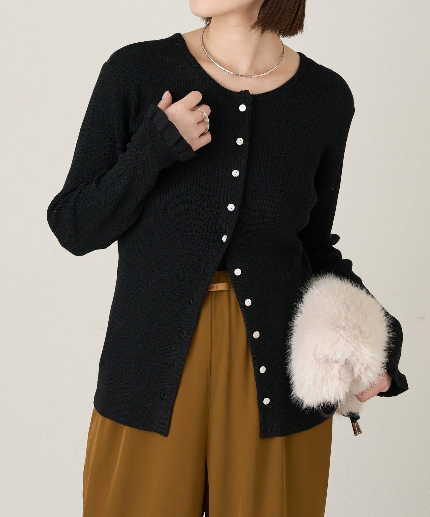 2WAY荷葉邊羅紋針織開衫