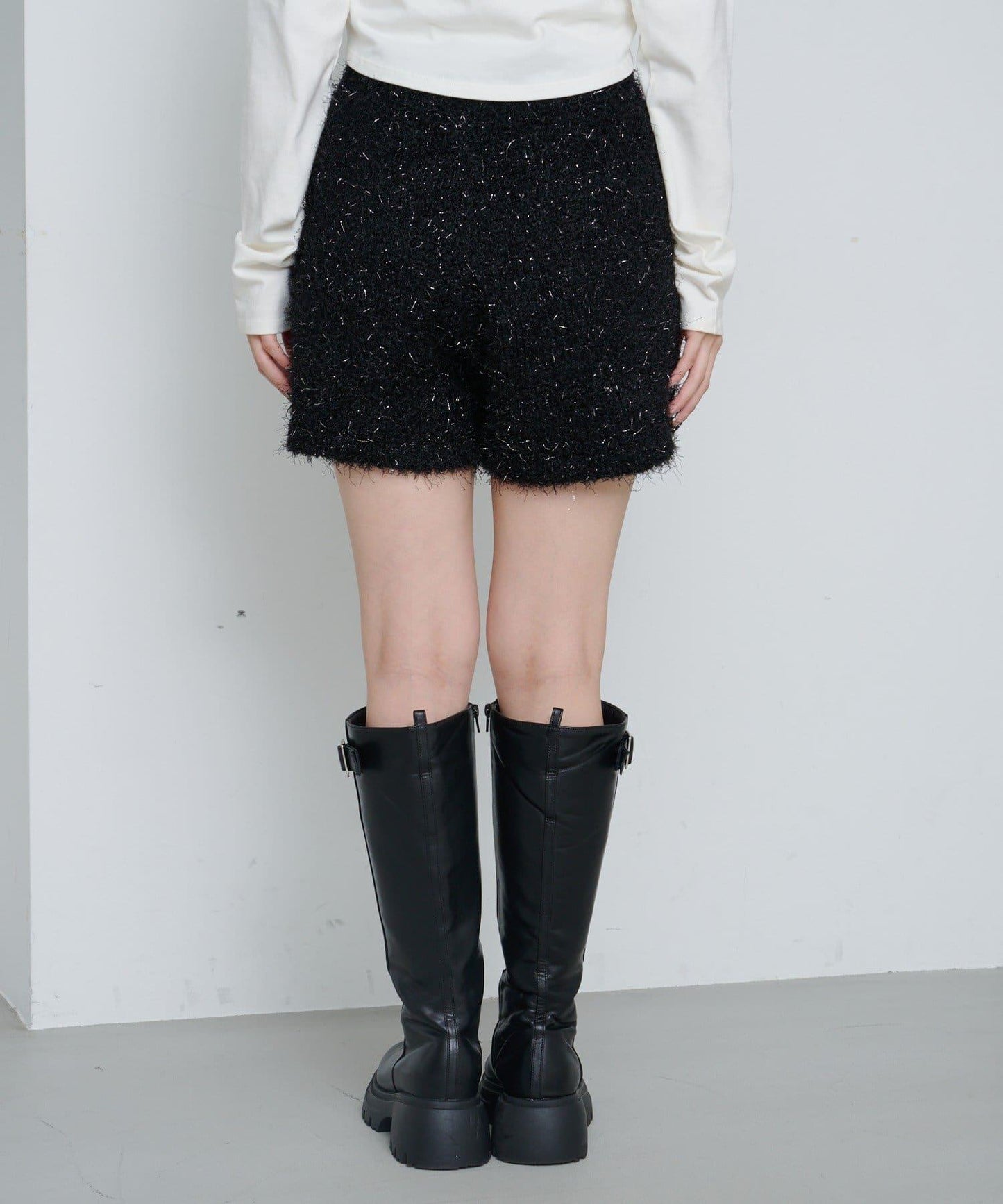 亮絲毛絨針織短褲