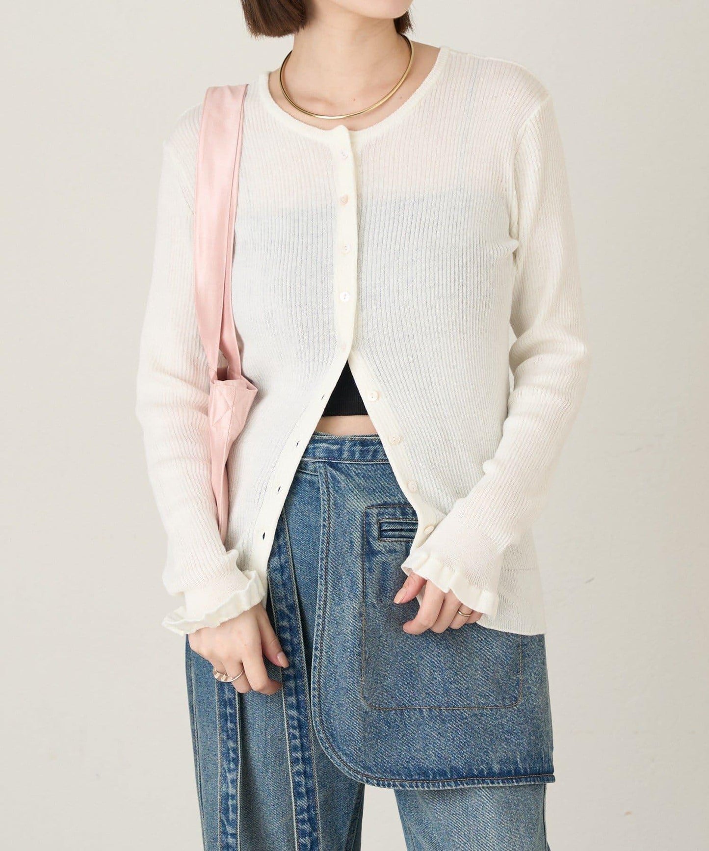 2WAY荷葉邊羅紋針織開衫