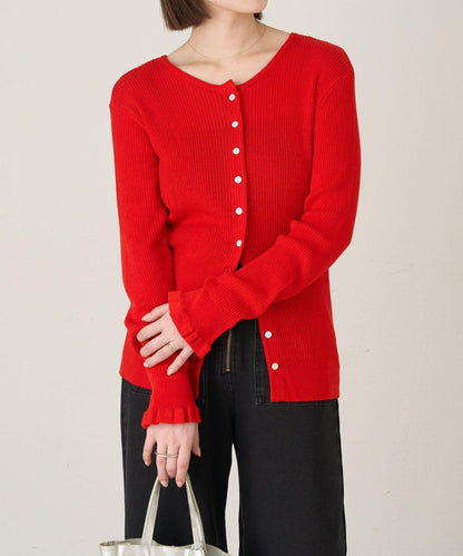 2WAY荷葉邊羅紋針織開衫