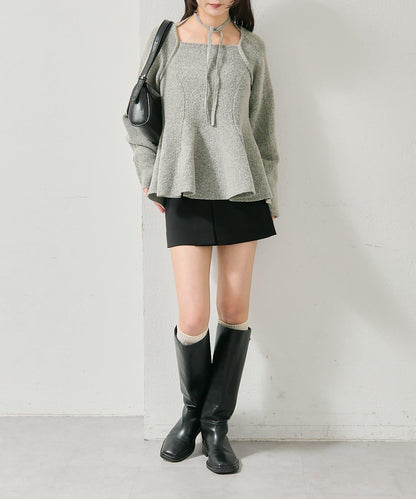 方領荷葉邊針織衫