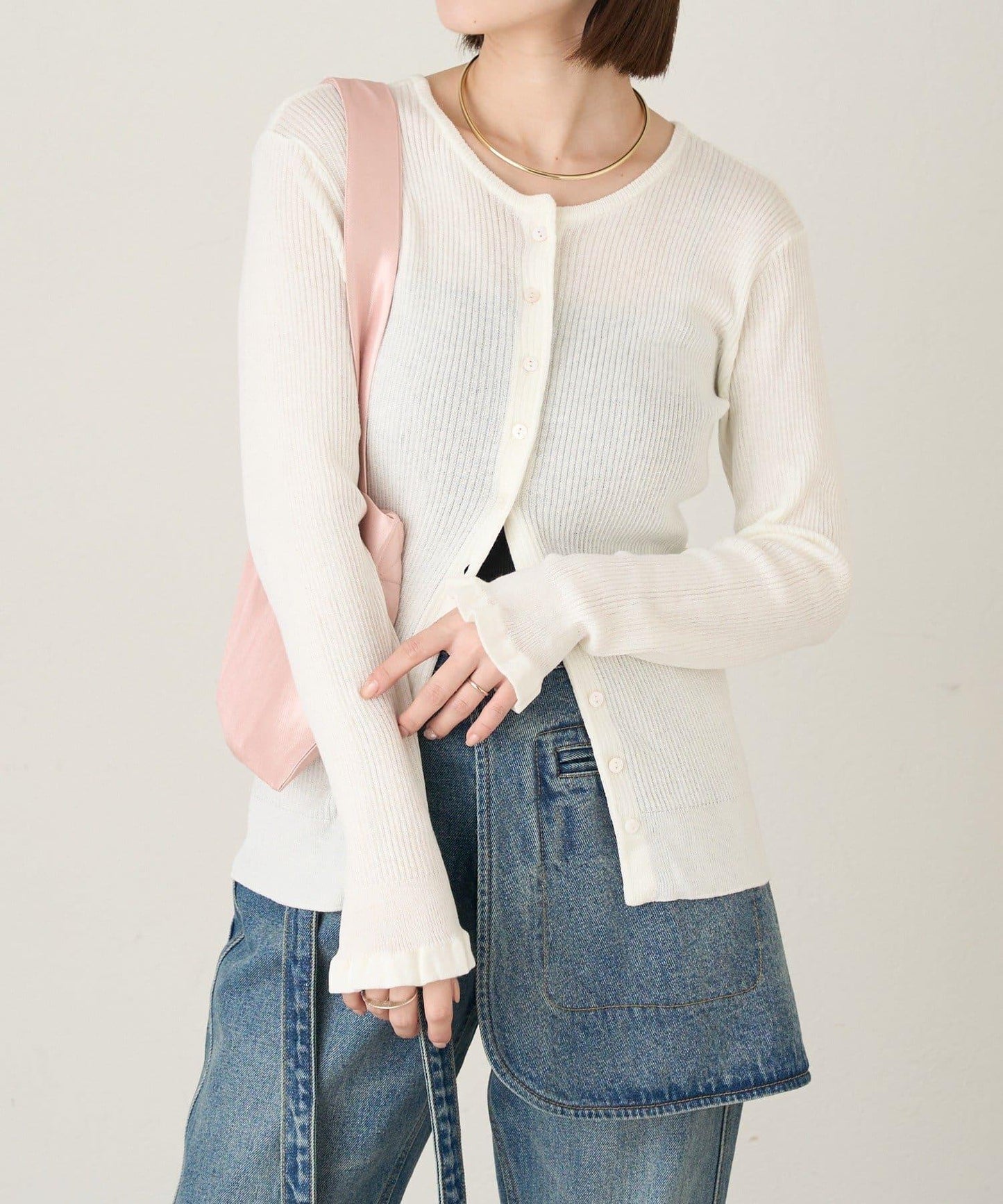 2WAY荷葉邊羅紋針織開衫