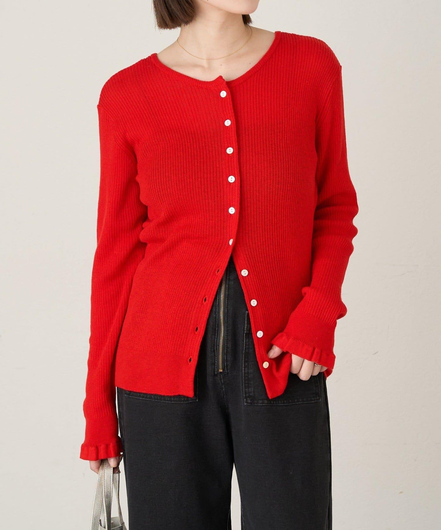 2WAY荷葉邊羅紋針織開衫