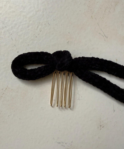 天鵝絨側邊蝴蝶結髮飾